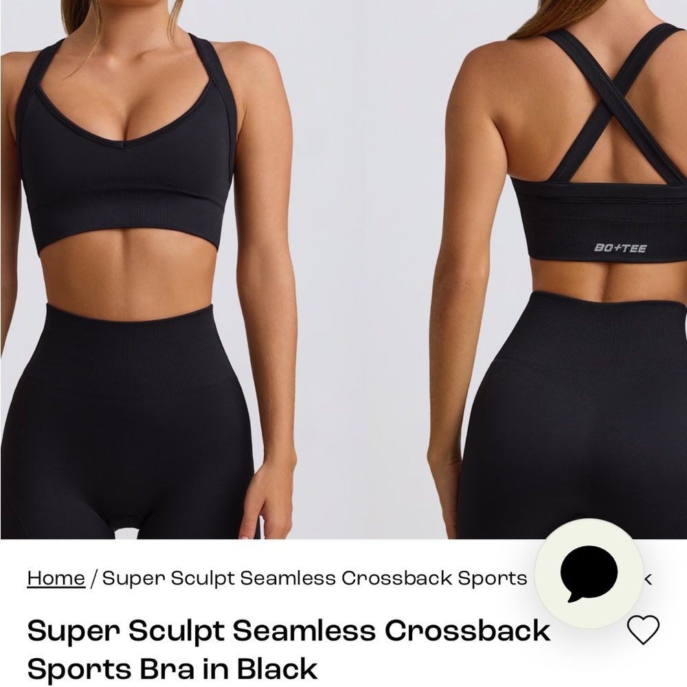 Bo+Tee Super Sculpt Seamless Crossback Sports Bra in Black size small